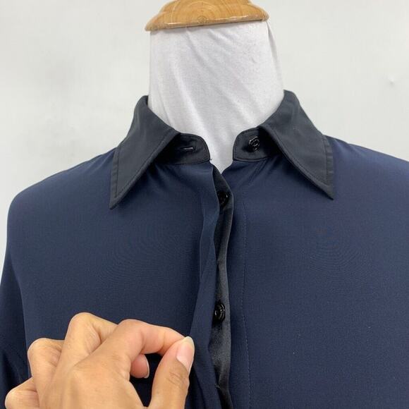 Rag & Bone Shirt Womens XS Extra Small Navy Black Silk Hidden Button Shirttail - Picture 3 of 11